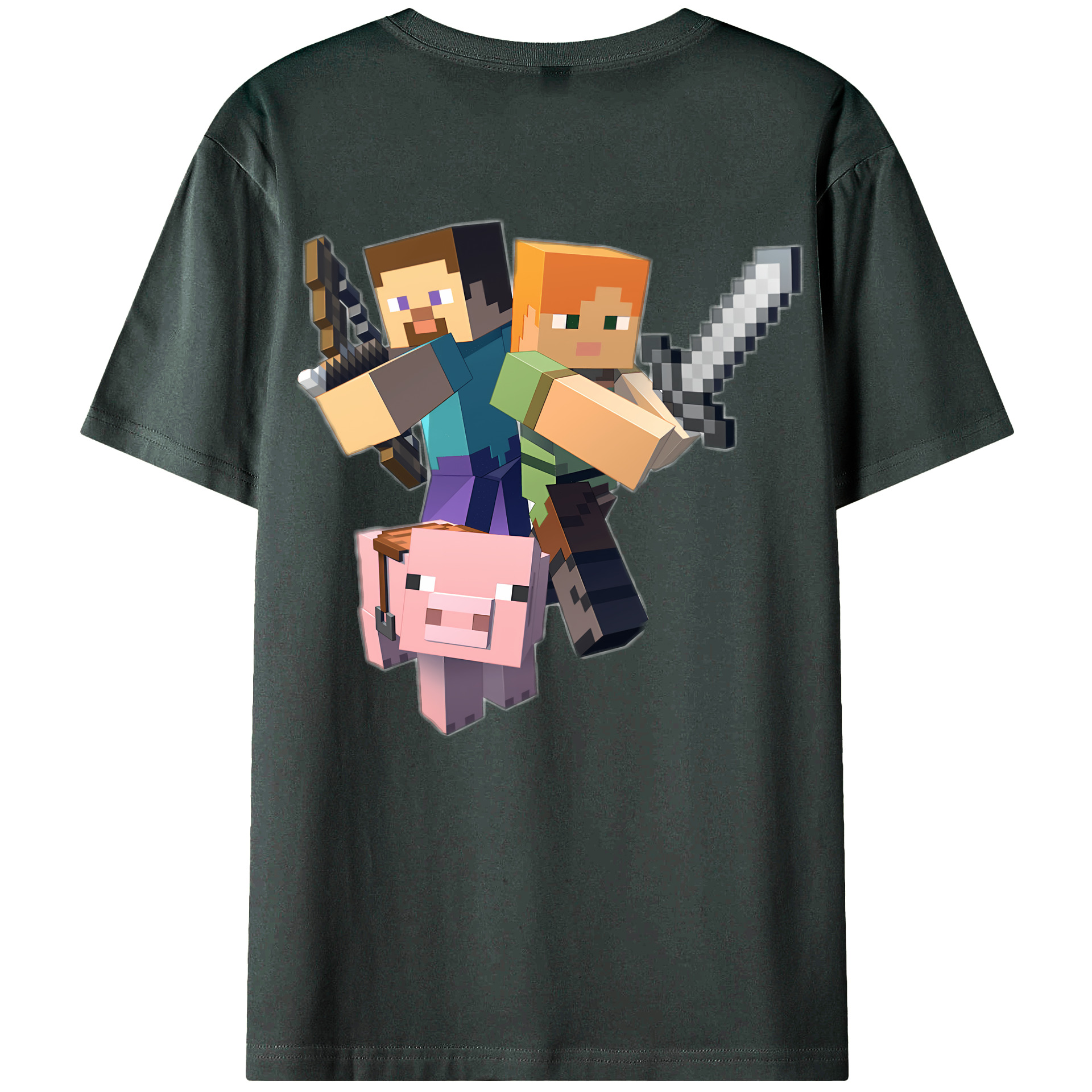 （画像用） マインクラフト ブロックの世界 Minecraft MC Block world 綿100％ メンズ半袖Tシャツ（バックプリント） 通気性